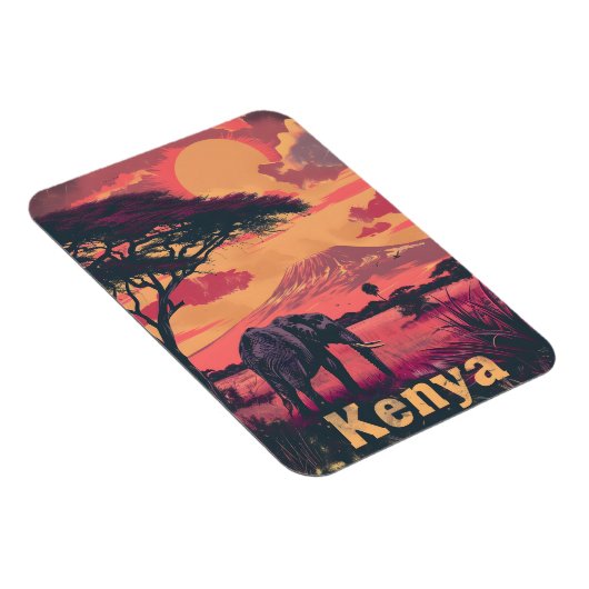 Kenya Elephant Sunset Magnet (Rechte Seite)