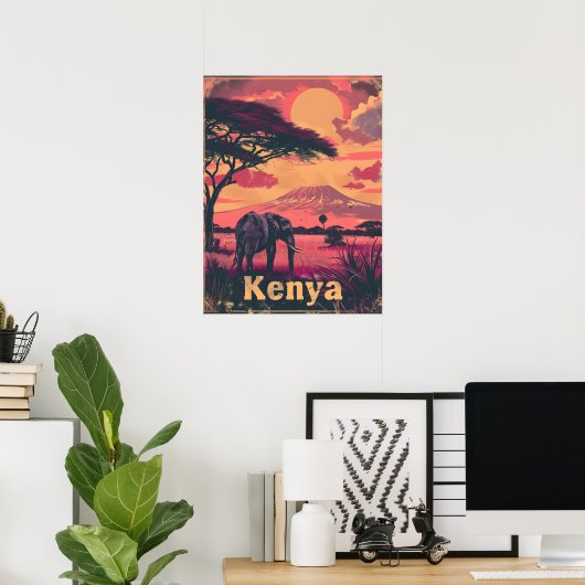 Kenya Elephant Sunset Poster (Heimbüro)