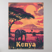 Kenya Elephant Sunset Poster (Vorne)