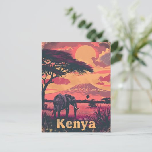 Kenya Elephant Sunset Postkarte (Stehend Vorderseite)