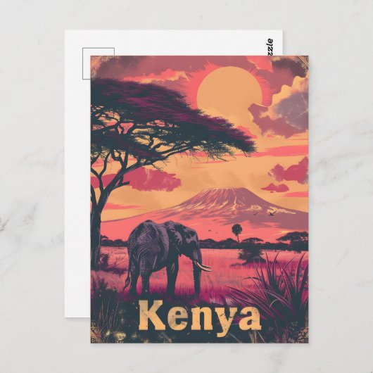 Kenya Elephant Sunset Postkarte (Vorne/Hinten)