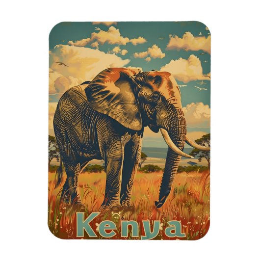 Kenya Elephant Vintag Magnet (Vertikal)