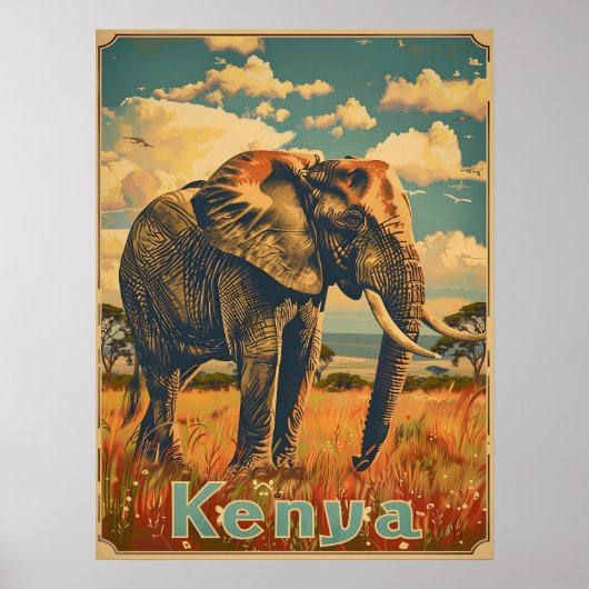 Kenya Elephant Vintag Poster (Vorne)