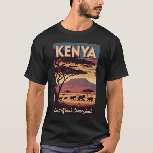 Kenya Elephants Illustration Travel Art Vintage T-Shirt (Vorderseite)