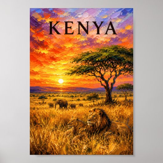 Kenya: Fiery Sunset Safari Art Souvenir Poster (Vorne)