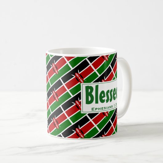 KENYA FLAG Custom Scripting BLESSED Kenyan Kaffeetasse (VorderseiteRechts)