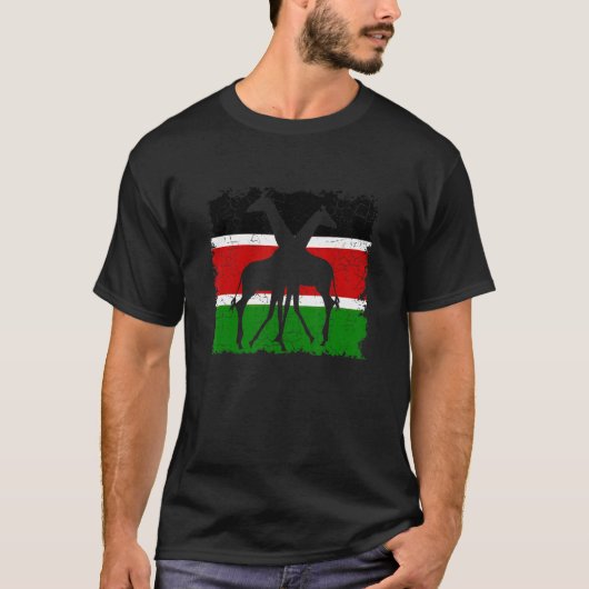 Kenya-Flagge mit Giraffe T-Shirt (Vorderseite)