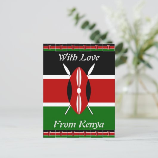 Kenya-Flagge mit Miniatur-Flag-Rahmen-Grenzkunst Postkarte (Stehend Vorderseite)