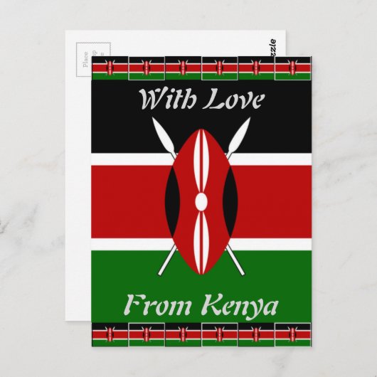 Kenya-Flagge mit Miniatur-Flag-Rahmen-Grenzkunst Postkarte (Vorne/Hinten)