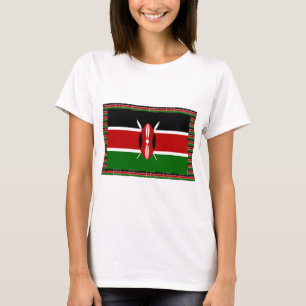 Kenya-Flagge mit Miniatur-Flag-Rahmen-Grenzkunst T-Shirt