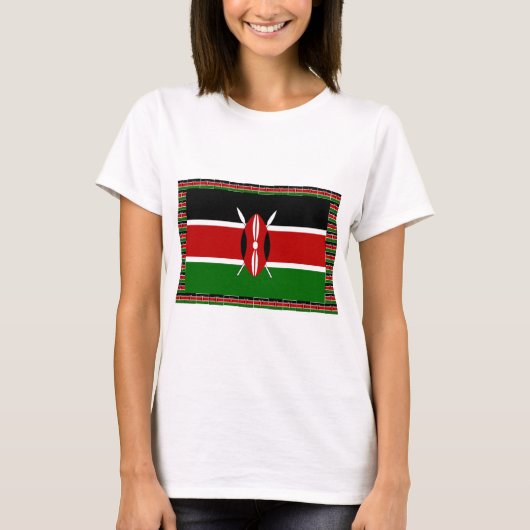 Kenya-Flagge mit Miniatur-Flag-Rahmen-Grenzkunst T-Shirt (Vorderseite)