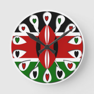 Kenya Hearts Runde Wanduhr
