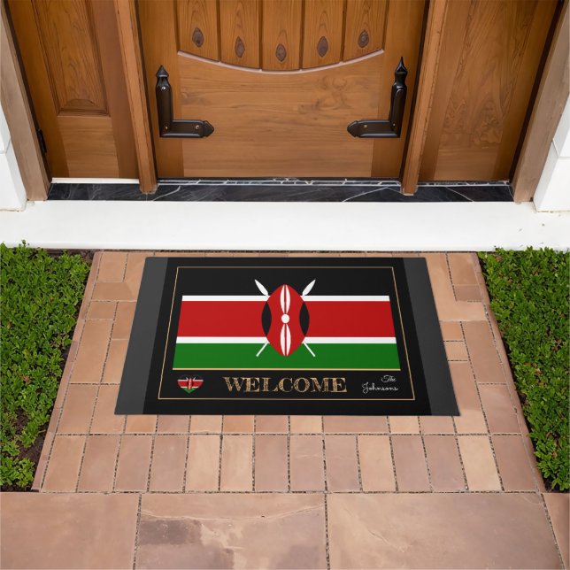 Kenya House matt, Kenyan Flag sport / Willkommen Fußmatte (Außenbereich)