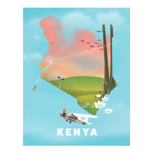 Kenya Map Illustration Reiseplakat. Fotodruck (Vorne)