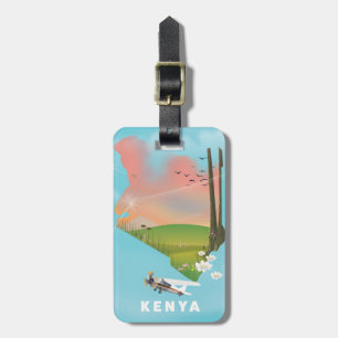 Kenya Map Illustration Reiseplakat. Gepäckanhänger