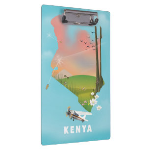 Kenya Map Illustration Reiseplakat. Klemmbrett