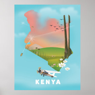 Kenya Map Illustration Reiseplakat. Poster
