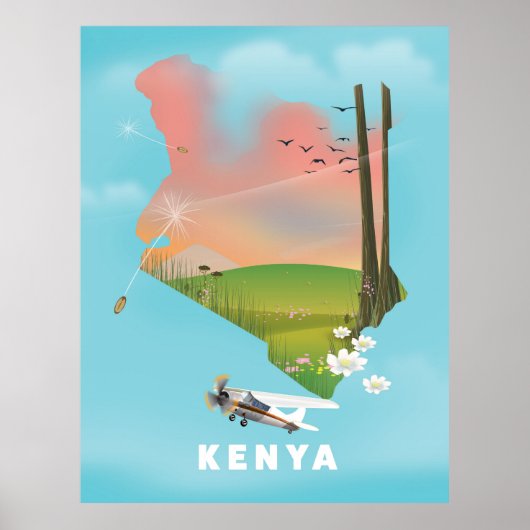 Kenya Map Illustration Reiseplakat. Poster (Vorne)