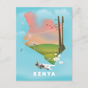 Kenya Map Illustration Reiseplakat. Postkarte