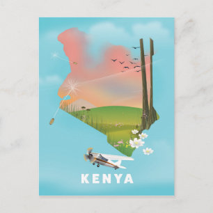 Kenya Map Illustration Reiseplakat. Postkarte