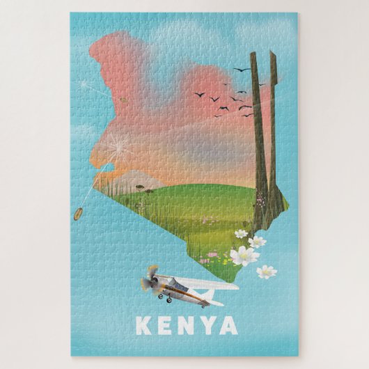 Kenya Map Illustration Reiseplakat. Puzzle (Vertikal)