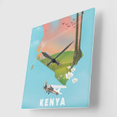 Kenya Map Illustration Reiseplakat. Quadratische Wanduhr (Winkel)