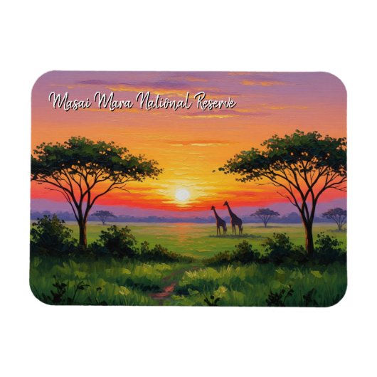Kenya Masai Mara Giraffes Sunset Magnet (Horizontal)