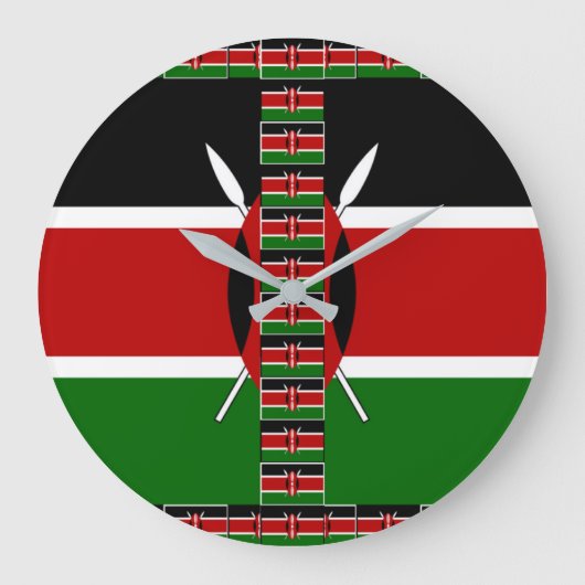 Kenya Nahtlose Miniaturflaggen Grenzrahmen Kunst Große Wanduhr (Vorderseite)