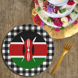 Kenya Plate, Büffel kariert und kenianische Flagge Pappteller