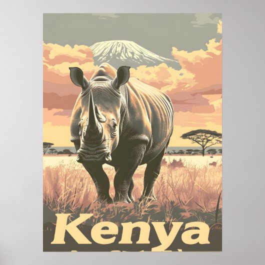 Kenya Rhino Vintag Poster (Vorne)