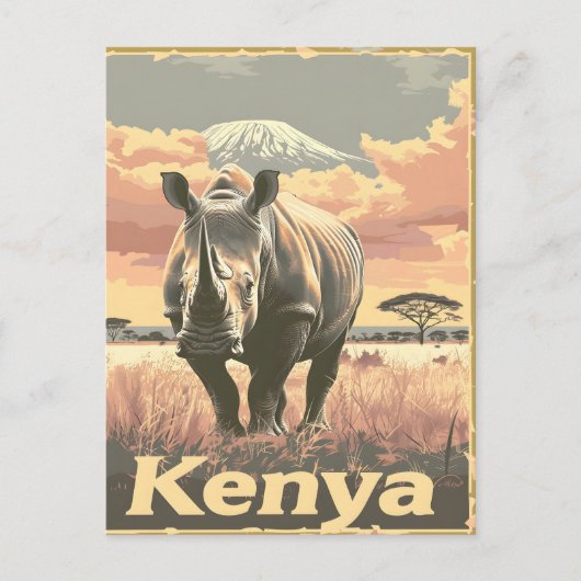 Kenya Rhino Vintag Postkarte (Vorderseite)