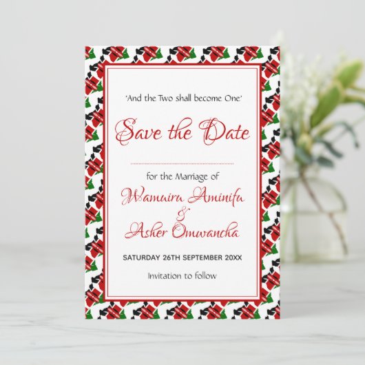 KENYA Wedding Christlich Custom Celebration RED Save The Date (Stehend Vorderseite)