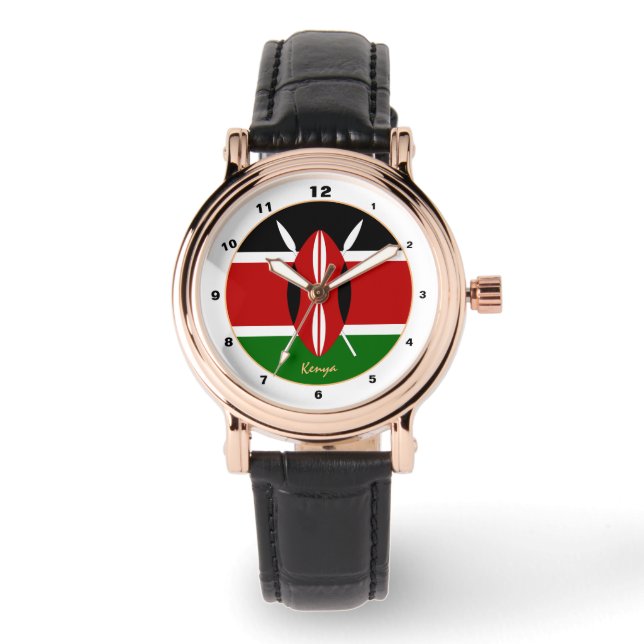 Kenyan Flag & Kenya trendy fashion /design watch Armbanduhr (Vorderseite)