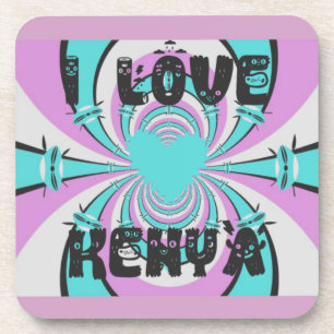 Kenyan Heart Art: Ich liebe Kenia Lila Cyan Abstra Getränkeuntersetzer