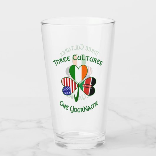 Kenyan Irish American Flag Kleeblatt Personalisier Glas (Rückseite)