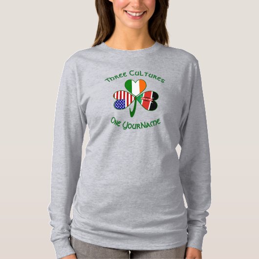 Kenyan Irish American Flags Kleeblatt Personalisie T-Shirt (Vorderseite)