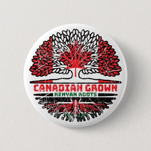 Kenyan Kenya Canadian Canada Tree Roots Flag Button (Vorderseite)