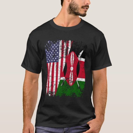 Kenyan Roots Half American Flag Kenya T-Shirt (Vorderseite)