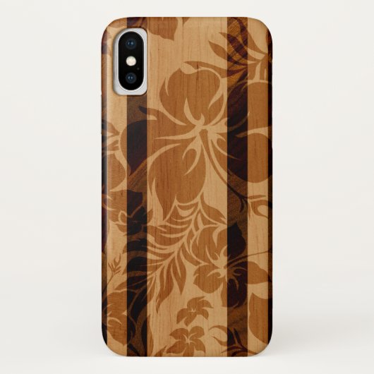 Keokea Strand-Hibiskus-Imitat-Holz-Surfbrett Case-Mate iPhone Hülle (Rückseite)