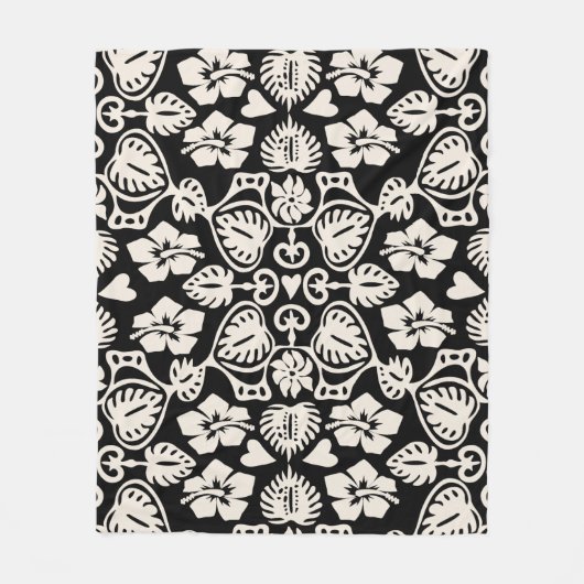 Keoni Hawaiian Monstera Leaf Damask Black Fleecedecke (Vorderseite)