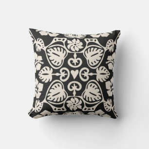 Keoni Hawaiian Monstera Leaf Damask Black Kissen