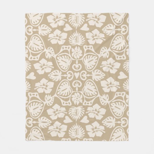 Keoni Hawaiian Monstera Leaf Damask Taupe Fleecedecke (Vorderseite)