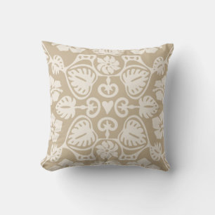 Keoni Hawaiian Monstera Leaf Damask Taupe Kissen