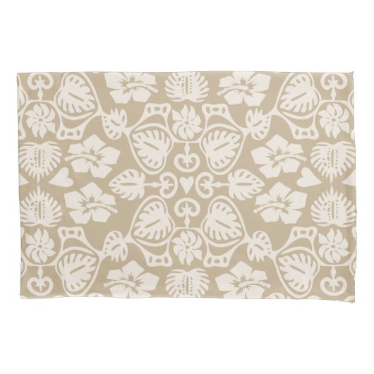 Keoni Hawaiian Monstera Leaf Damask Taupe Kissenbezug (Vorderseite)