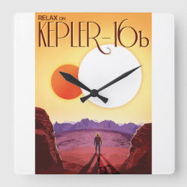 Kepler-16b: Binärer Sonnenuntergang Fine Art Weltr Quadratische Wanduhr
