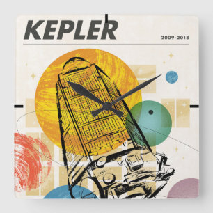 Kepler Space Telescope Poster. Quadratische Wanduhr