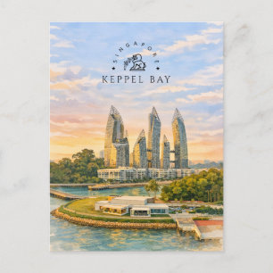 Keppel Bay Singapur   Wasserfarbenlandschaft Feiertagspostkarte