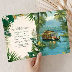 Kerala-Hinterland-Hausboot Südindische Hochzeit Einladung