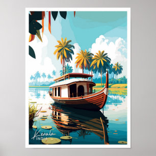 Kerala India Travel Vintag Illustration Poster