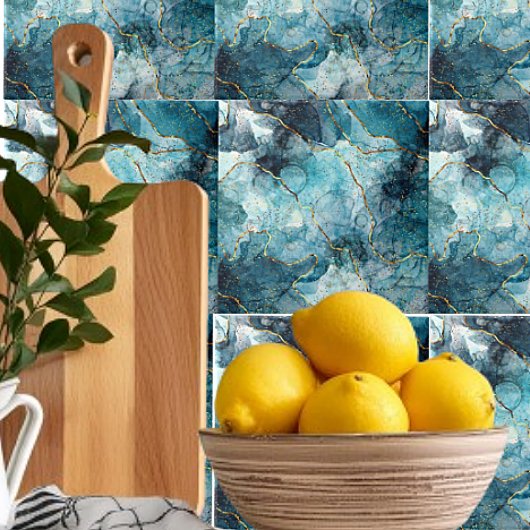 Keramik aus blauem und goldglattem Marmor Fliese